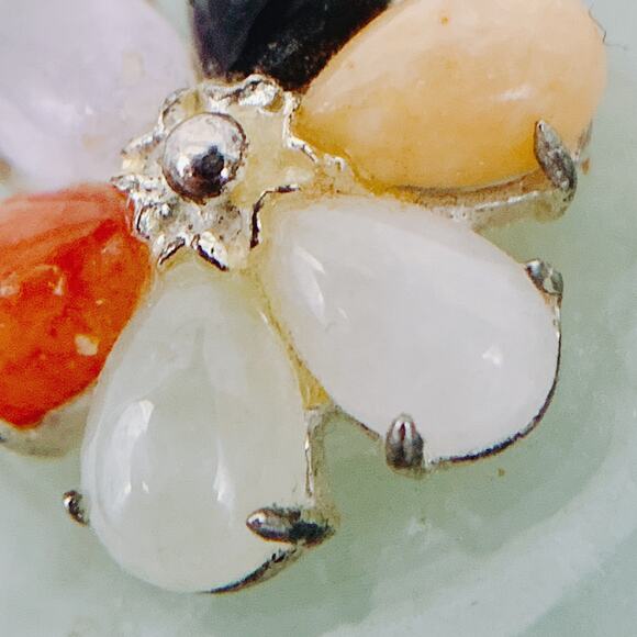 VTG Sterling Silver Jadeite Donut Pendant w/ Semi-Precious Gemstone Flower, Y2K - Picture 5 of 13